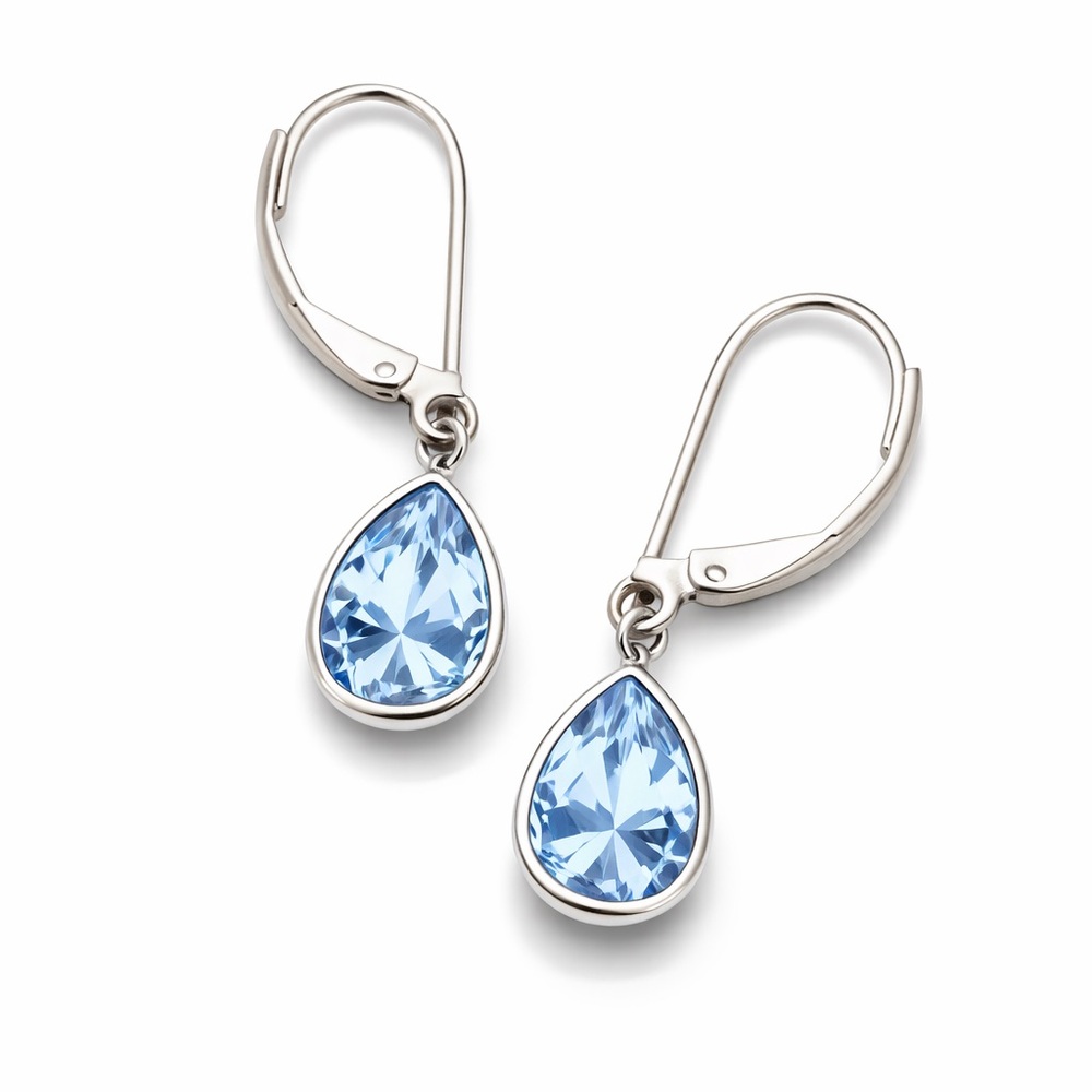 14K White Gold Blue Topaz Pear Bezel Leverback Earrings XRF Auth Fine Jewelry - Picture 4 of 12